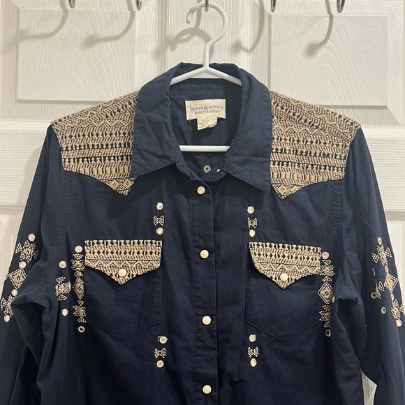 Denim & Supply Ralph Lauren Cowboy Western Embellished Navy Shirt - Picture 3 of 15